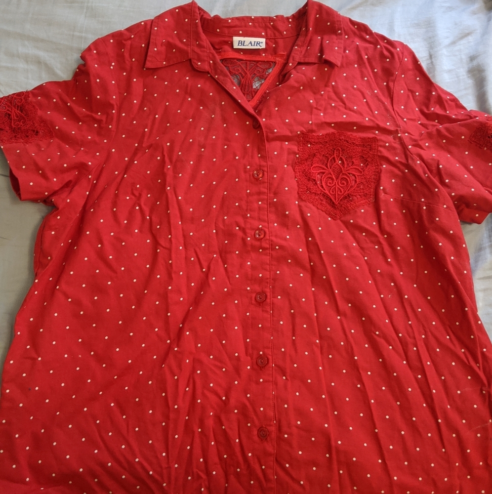 Blair red polka dot blouse Size L